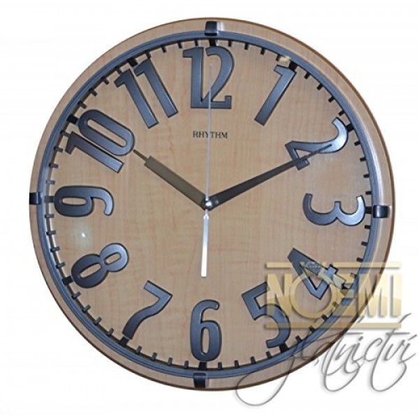Rhythm Wooden Wall Clock 3D Dial Ring,Silent Silky Move Analog